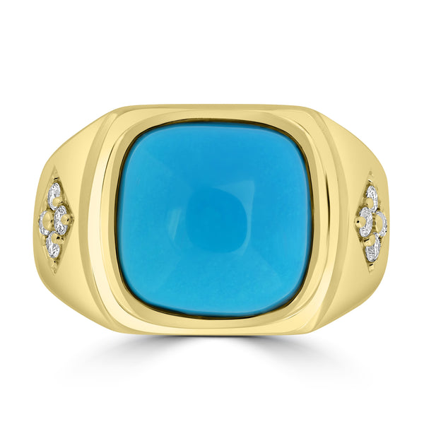 7.07ct Turquoise Rings with 0.22tct Diamond set in 18K Yellow Gold