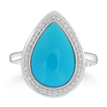 4.41ct Turquoise Rings with 0.17tct Diamond set in 18K White Gold