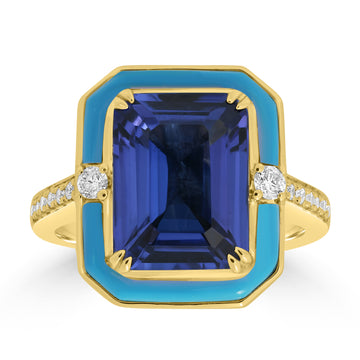 5.98ct Tanzanite Rings with 0.18
tct Diamond set in 18K Yellow Gold