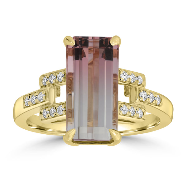4.16ct Tourmaline Rings with 0.14tct Diamond set in 18K Yellow Gold