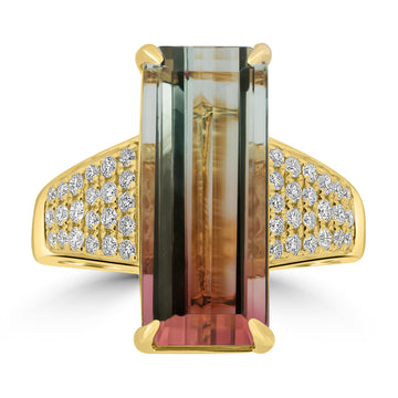 7.45ct Tourmaline Rings with 0.36tct Diamond set in 18K Yellow Gold
