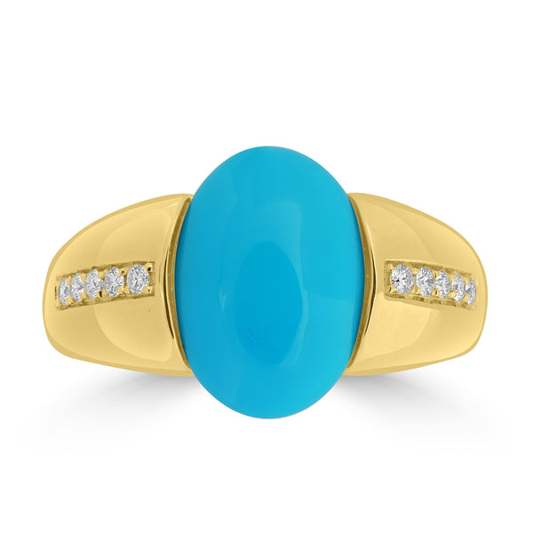 3.85ct Turquoise Rings with 0.14tct Diamond set in 18K Yellow Gold