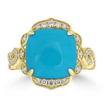 4.73ct Turquoise Rings with 0.28tct Diamond set in 18K Yellow Gold