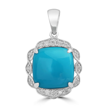 3.13ct Turquoise Pendants with 0.12tct Diamond set in 18K White Gold