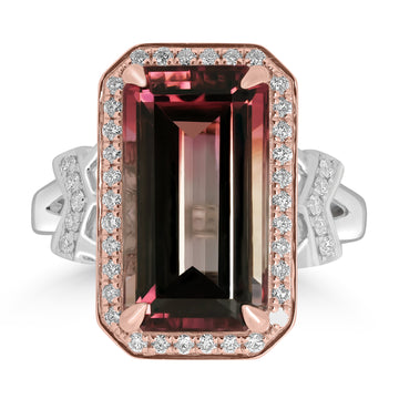 7.65ct Tourmaline Rings with 0.33tct Diamond set in 18K Two Tone Gold