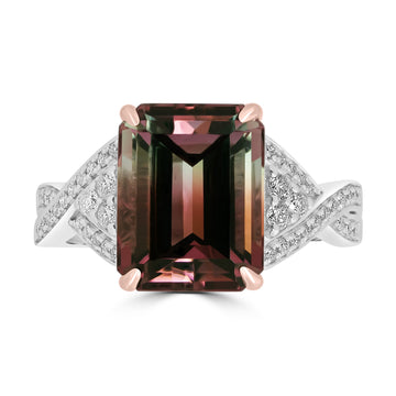 5.87ct Tourmaline Rings with 0.24tct Diamond set in 18K Two Tone Gold