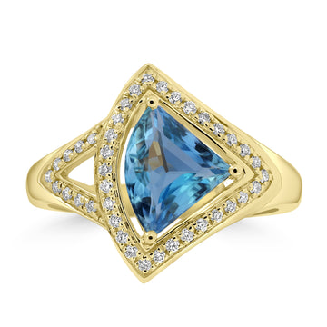 1.25ct Aquamarine Rings with 0.179tct Diamond set in 18K Yellow Gold