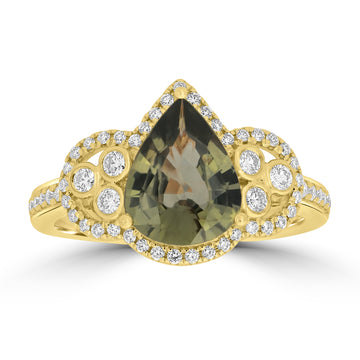 2.17ct Unheated Sapphire Rings with 0.349tct Diamond set in 18K Yellow Gold