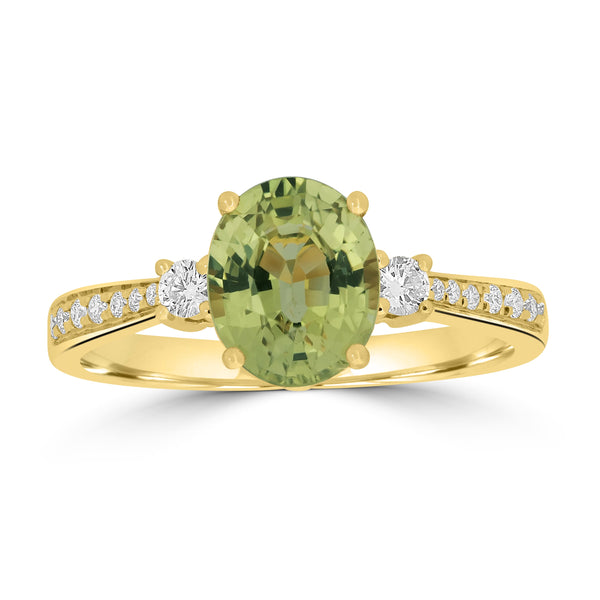 2.08ct Unheated Sapphire Rings with 0.172tct Diamond set in 18K Yellow Gold