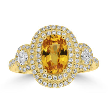 2.01ct Unheated Sapphire Rings with 0.566tct Diamond set in 18K Yellow Gold