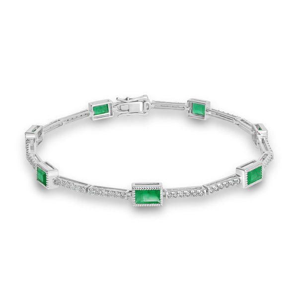 2.23ct Emerald Bracelets with 0.98tct Diamond set in 18K White Gold