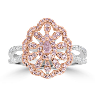 0.1ct Pink Diamond Rings with 0.58tct Diamond set in 18K Two Tone Gold