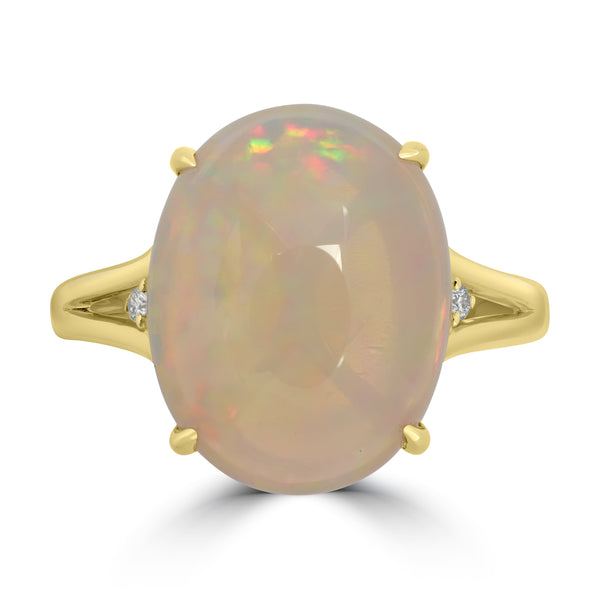 6.6ct Opal Rings with 0.026tct Diamond set in 14K Yellow Gold