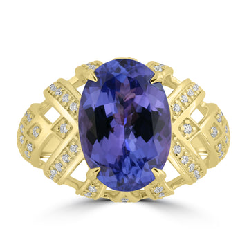 5.33ct Tanzanite Rings with 0.229tct Diamond set in 14K Yellow Gold