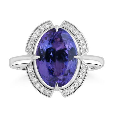 4.89ct Tanzanite Rings with 0.143tct Diamond set in 14K White Gold