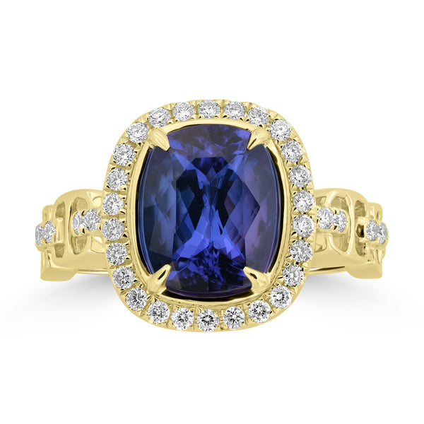 3.36ct Tanzanite Rings with 0.35tct Diamond set in 14K Yellow Gold