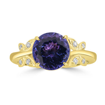 3.4ct Tanzanite Rings with 0.082tct Diamond set in 14K Yellow Gold