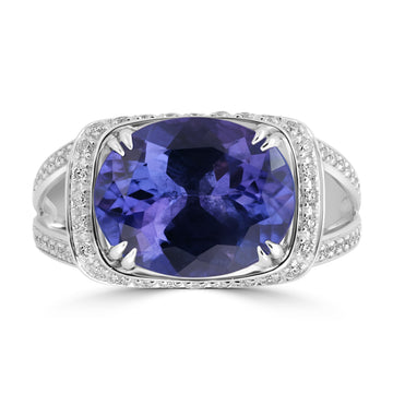 5.72ct Tanzanite Rings with 0.257tct Diamond set in 14K White Gold