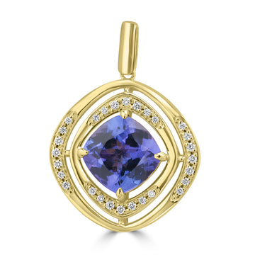 3.44ct Tanzanite Pendants with 0.134tct Diamond set in 14K Yellow Gold