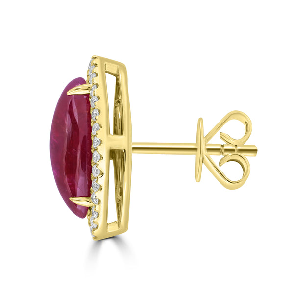 5.22ct Ruby Earrings with 0.301tct Diamond set in 18K Yellow Gold