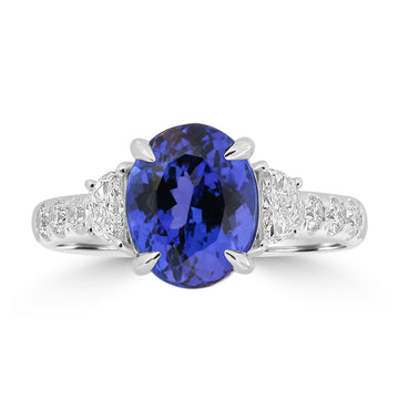 3.32ct Tanzanite Rings with 0.33tct Diamond set in 18K White Gold