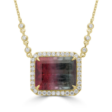15.99ct Tourmaline Necklaces with 0.913tct Diamond set in 18K Yellow Gold