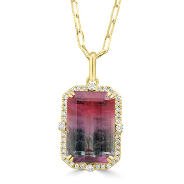9.46ct Tourmaline Necklaces with 0.23tct Diamond set in 18K Yellow Gold