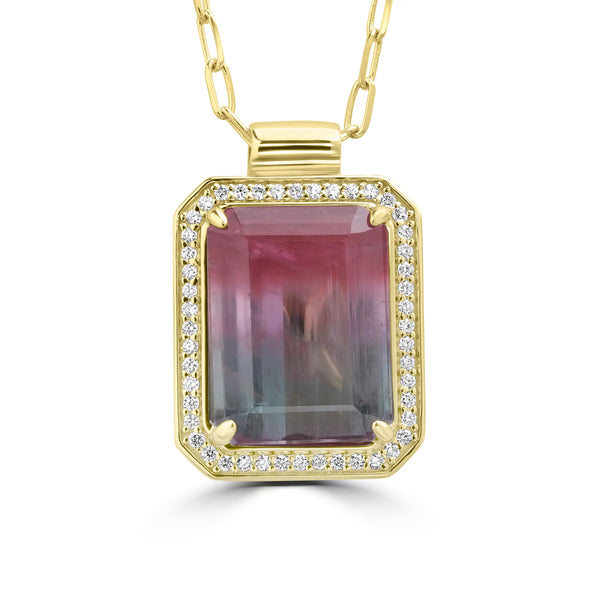 17.124ct Tourmaline Necklaces with 0.263tct Diamond set in 18K Yellow Gold