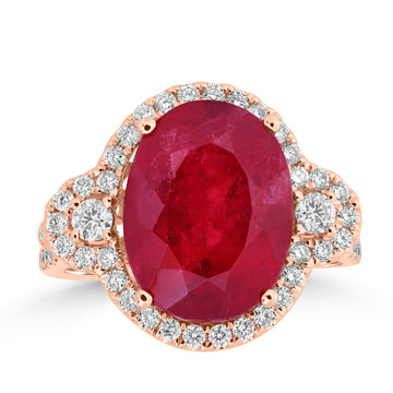 7.95ct Rhodonite Rings with 0.83tct Diamond set in 18K Yellow Gold