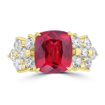 5.27ct Rhodonite Rings with 1.542tct Diamond set in 18K Yellow Gold