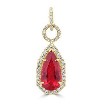 3.96ct Rhodonite Pendants with 0.356tct Diamond set in 18K Yellow Gold