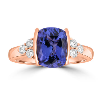 2.72ct Tanzanite Rings with 0.27tct Diamond set in 18K Yellow Gold