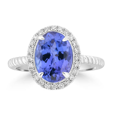 3.44ct Tanzanite Rings with 0.2tct Diamond set in 18K White Gold