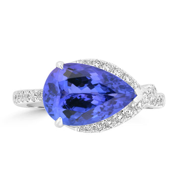 4.15ct Tanzanite Rings with 0.329tct Diamond set in 18K White Gold