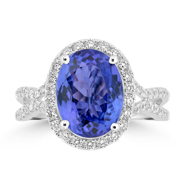 4.86ct Tanzanite Rings with 0.602tct Diamond set in 18K White Gold
