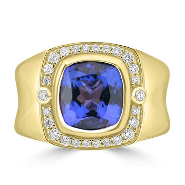 4.13ct Tanzanite Rings with 0.317tct Diamond set in 18K Yellow Gold