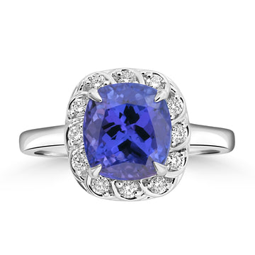 3.26ct Tanzanite Rings with 0.216tct Diamond set in 18K White Gold