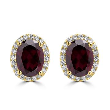 3.07ct Rhodonite Earring with 0.302tct Diamond set in 14K Yellow Gold