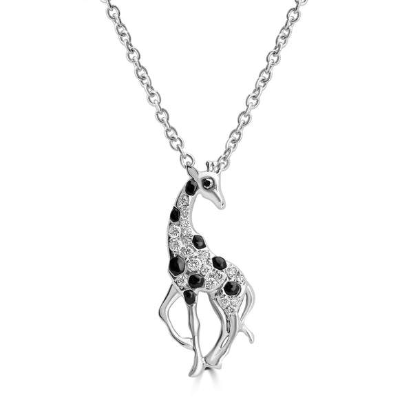 0.158ct Onyx Necklace with 0.086tct Diamond set in 18K White Gold