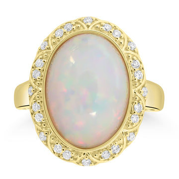 6.14ct Opal Rings with 0.206tct Diamond set in 18K Yellow Gold