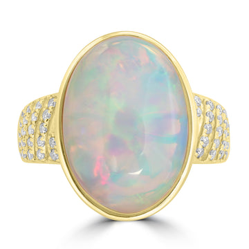 6.41ct Opal Rings with 0.229tct Diamond set in 18K Yellow Gold