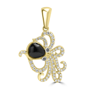0.572ct Oynx Pendants with 0.278tct Diamond set in 18K Yellow Gold
