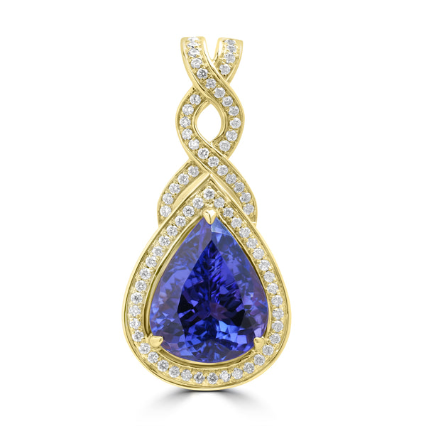 6.13ct Tanzanite Pendants with 0.326tct Diamond set in 18K Yellow Gold