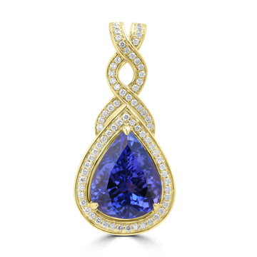 6.13ct Tanzanite Pendants with 0.326tct Diamond set in 18K Yellow Gold