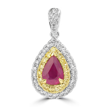 1.53ct Ruby Pendants with 0.785tct Diamond set in 18K Yellow Gold