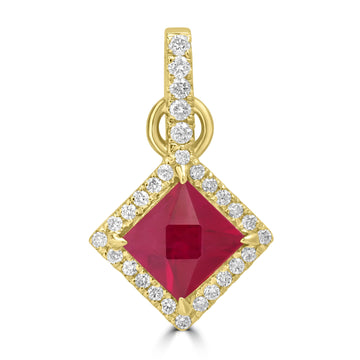 0.9ct Ruby Pendants with 0.133tct Diamond set in 18K Yellow Gold