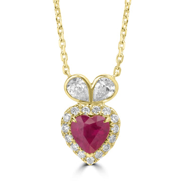 1.15ct Ruby Necklaces with 0.164tct Diamond set in 18K Yellow Gold