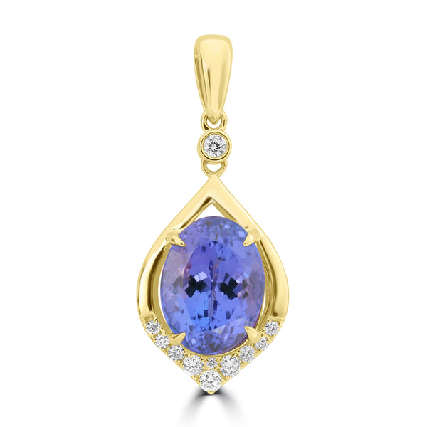 5.12ct Tanzanite Pendants with 0.195tct Diamond set in 18K Yellow Gold