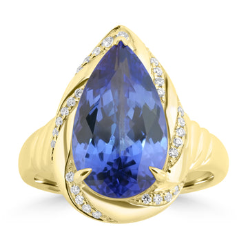 5.78ct Tanzanite Rings with 0.123tct Diamond set in 18K Yellow Gold