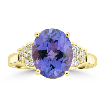 4.36ct Tanzanite Rings with 0.104tct Diamond set in 18K Semi bezel